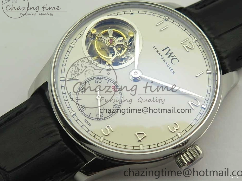 MIROTIME 0510 Efficient Portuguese Tourbillon IW5463 SS ZF Best Edition White Dial on Black Leather Strap 7170